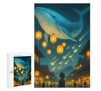 1000 PCS Rompecabezas para Adolescentes Whale in The Sky Over Japanese Town Rompecabezas Juegos Relajantes Desafío Difícil Desafiante De Completar 1000 PCS