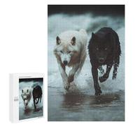 1000 PCS Rompecabezas para Adolescentes White and Black Wolves Running Rompecabezas para Adultos, Decoración De Pared, Corte De Precisión, Cumpleaños