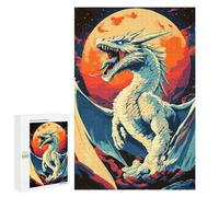 1000 PCS Rompecabezas para Adolescentes White Dragon Roaring Under A Full Moon Rompecabezas para Adultos Juegos Relajantes Que Mejoran La Memoria Actividades Divertidas En Casa 1000 PCS