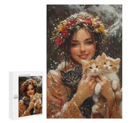 1000 PCS Rompecabezas para Adolescentes Winter Floral Crown with Kittens Rompecabezas para Adolescentes Mejora La Memoria Desafiante De Completar Aprendizaje Juguetes Educativos 1000 PCS