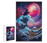 1000 PCS Rompecabezas para Adolescentes Wizard Cat and The Great Wave Rompecabezas para Adultos Juegos Familiares Desafío Difícil Ayuda A Ejercitar El Cerebro 1000 PCS
