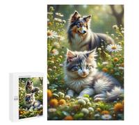 1000 PCS Rompecabezas para Adultos A Serene Outdoor Scene Featuring A Playful Kitten and A Dog in A Lush Green Setting. In TH Rompecabezas para Adultos Juegos Divertidos Corte De Precisión Regalos De