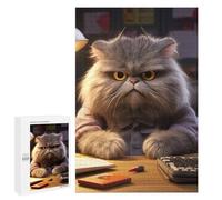 1000 PCS Rompecabezas para Adultos Angry Fluffy Cat Studying Rompecabezas para Adultos Juegos De Relajación Regalos para Mujeres Regalos De Cumpleaños 1000 PCS