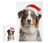 1000 PCS Rompecabezas para Adultos Australian Shepherd Dog with Santa Hat Portrait Rompecabezas para Adultos Juguete Decoración De Pared Mejora Los Recuerdos Regalos para Amigos Y Familiares 1000 PCS