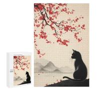 1000 PCS Rompecabezas para Adultos Black Cat and The Cherry Blossom Tree Rompecabezas para Adultos Juguete Decoración De Pared Arte De Pared Desafiante De Completar 1000 PCS