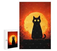 1000 PCS Rompecabezas para Adultos Black Cat Silhouette with Orange Moon Rompecabezas para Adultos Juguete Decoración De Pared Decoración del Hogar 1000 PCS