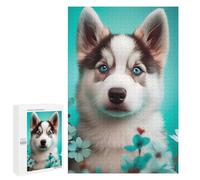 1000 PCS Rompecabezas para Adultos Blue-Eyed Husky with Flowers Rompecabezas para Adultos Juegos De Relajación Regalos para Mujeres Regalos De Cumpleaños 1000 PCS