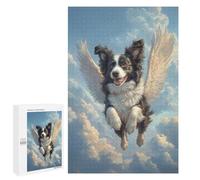 1000 PCS Rompecabezas para Adultos Border Collie Angel Pet Memorial Art Dog with Wings Juego Familiar De Rompecabezas Análisis Y Lógica Interacción Entre Padres E Hijos 1000 PCS