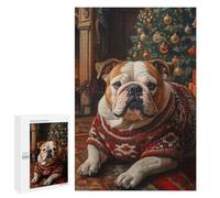 1000 PCS Rompecabezas para Adultos Bulldog Christmas Portrait English Bulldog in Sweater Rompecabezas para Adultos Juguete Decoración De Pared Decoración del Hogar 1000 PCS