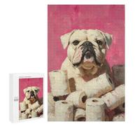 1000 PCS Rompecabezas para Adultos Bulldog with Toilet Paper Painting Bulldog Bathroom Humor Rompecabezas para Adultos Juegos Divertidos Alivia El Estrés Desafiante De Completar 1000 PCS