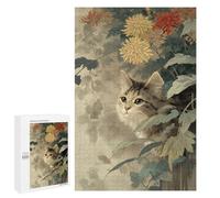 1000 PCS Rompecabezas para Adultos Cat Among Chrysanthemums Vintage Art Rompecabezas para Adultos Juguete Decoración De Pared Mejora Los Recuerdos Regalos para Amigos Y Familiares 1000 PCS