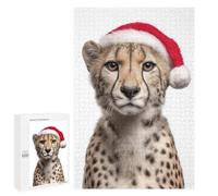 1000 PCS Rompecabezas para Adultos Cheetah Cub with Christmas Santa Hat Rompecabezas para Adultos Juego De Ingenio Pero Divertidos Y Regalos Humorísticos para Amigos Y Familiares 1000 PCS