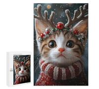 1000 PCS Rompecabezas para Adultos Christmas Cat with Reindeer Antlers Rompecabezas para Adultos Juegos Divertidos Alivia El Estrés Desafiante De Completar 1000 PCS