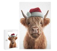 1000 PCS Rompecabezas para Adultos Christmas Highland Cow Portrait Rompecabezas para Adultos Juegos Divertidos Alivia El Estrés Desafiante De Completar 1000 PCS