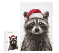 1000 PCS Rompecabezas para Adultos Christmas Raccoon with Santa Hat Portrait Rompecabezas para Adultos Juguete Decoración De Pared Mejora Los Recuerdos Regalos para Amigos Y Familiares 1000 PCS