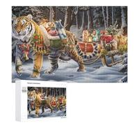 1000 PCS Rompecabezas para Adultos Christmas Tiger Sleigh Ride Rompecabezas para Adultos Juguetes Antiestrés Decoración del Hogar Cumpleaños Y Navidad 1000 PCS