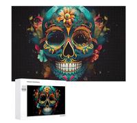 1000 PCS Rompecabezas para Adultos Colorful Sugar Skull Artwork Rompecabezas Juguetes Antiestrés Regalos para Mujeres Difíciles Y Desafiantes 1000 PCS