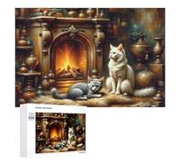 1000 PCS Rompecabezas para Adultos Cozy Cats by The Fireplace Rompecabezas para Adultos Juegos De Relajación Regalo De Cumpleaños Cumpleaños Y Navidad 1000 PCS