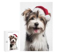 1000 PCS Rompecabezas para Adultos Cute Biewer Terrier Dog with Santa Hat Rompecabezas para Adultos Juegos Divertidos Alivia El Estrés Desafiante De Completar 1000 PCS