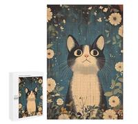1000 PCS Rompecabezas para Adultos Cute Vintage Cat in Flowers Rompecabezas para Adultos Juego De Ingenio Pero Divertido Y Humorístico Actividades Divertidas En Casa, 1000 PCS
