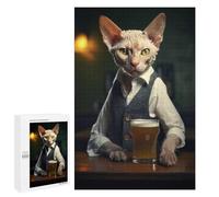 1000 PCS Rompecabezas para Adultos Devon Rex Cat in The Pub Rompecabezas para Adultos Juguete Decoración De Pared Mejora Los Recuerdos Regalos para Amigos Y Familiares 1000 PCS