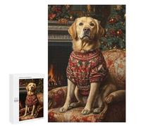 1000 PCS Rompecabezas para Adultos Dog in Christmas Sweater by Fireplace Labrador in Festive Chair Juego Familiar De Rompecabezas Análisis Y Lógica Interacción Entre Padres E Hijos 1000 PCS