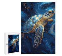 1000 PCS Rompecabezas para Adultos Elegant Blue and Gold Sea Turtle Rompecabezas para Adultos Juegos Relajantes Corte De Precisión Cumpleaños Y Navidad 1000 PCS
