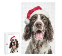 1000 PCS Rompecabezas para Adultos English Springer Spaniel Dog with Santa Hat Portrait Rompecabezas para Adultos Juguetes Antiestrés Una Obra De Arte Difícil Y Desafiante 1000 PCS
