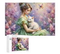 1000 PCS Rompecabezas para Adultos Fantasy Garden with Woman and Cat Rompecabezas Juguetes Antiestrés Regalos para Mujeres Difíciles Y Desafiantes 1000 PCS