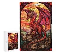 1000 PCS Rompecabezas para Adultos Fire Dragon Stained Glass Rompecabezas para Adultos Juguetes Antiestrés Una Obra De Arte Difícil Y Desafiante 1000 PCS