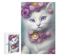 1000 PCS Rompecabezas para Adultos Floral White Cat Portrait Rompecabezas para Adultos Juguetes Antiestrés Una Obra De Arte Difícil Y Desafiante 1000 PCS