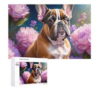 1000 PCS Rompecabezas para Adultos Fluffy Bulldog with Pink Flowers Rompecabezas Juguetes Antiestrés Regalos para Mujeres Difíciles Y Desafiantes 1000 PCS