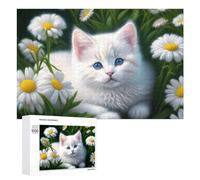 1000 PCS Rompecabezas para Adultos Fluffy White Kitten with Blue Eyes Rompecabezas Juguetes Antiestrés Regalos para Mujeres Difíciles Y Desafiantes 1000 PCS