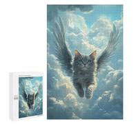 1000 PCS Rompecabezas para Adultos Flying Cat with Wings Gray Cat Loss Painting Rompecabezas para Adultos Juguete Decoración De Pared Mejora Los Recuerdos Regalos para Amigos Y Familiares 1000 PCS