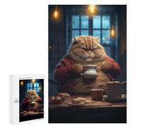 1000 PCS Rompecabezas para Adultos Funny Fat Cat Coffee Drink Rompecabezas para Adultos Juegos Relajantes Corte De Precisión Cumpleaños Y Navidad 1000 PCS
