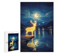 1000 PCS Rompecabezas para Adultos Glowing Deer by Lake at Night Rompecabezas para Adultos Juguete Decoración De Pared Arte De Pared Desafiante De Completar 1000 PCS