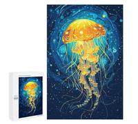 1000 PCS Rompecabezas para Adultos Glowing Jellyfish in Deep Blue Sea Rompecabezas para Adultos Juegos Relajantes Corte De Precisión Cumpleaños Y Navidad 1000 PCS