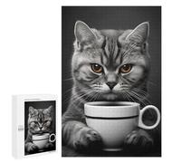 1000 PCS Rompecabezas para Adultos Grey Cat with A Coffee Cup Rompecabezas para Adultos Juegos De Relajación Regalos para Mujeres Regalos De Cumpleaños 1000 PCS