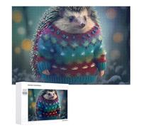 1000 PCS Rompecabezas para Adultos Hedgehog in Festive Sweater Rompecabezas para Adultos Juguetes Antiestrés Decoración del Hogar Cumpleaños Y Navidad 1000 PCS