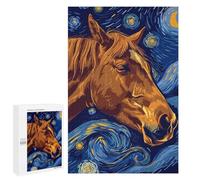 1000 PCS Rompecabezas para Adultos Horse Portrait in Starry Night Style Rompecabezas para Adultos Juguete Decoración De Pared Mejora Los Recuerdos Regalos para Amigos Y Familiares 1000 PCS
