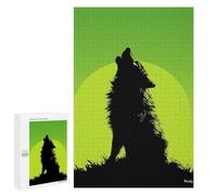 1000 PCS Rompecabezas para Adultos Howling Wolf Silhouette - Wild Nature on Green Rompecabezas para Adultos Juego De Ingenio Pero Divertido Y Humorístico Actividades Divertidas En Casa, 1000 PCS