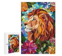 1000 PCS Rompecabezas para Adultos Lion in Flowers Stained Glass Rompecabezas para Adultos Juegos Divertidos Alivia El Estrés Desafiante De Completar 1000 PCS