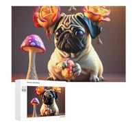 1000 PCS Rompecabezas para Adultos Magical Pug with Flowers and Mushrooms Rompecabezas para Adultos Juguete Decoración De Pared Pero Divertido Y Humorístico Desafiante De Completar 1000 PCS