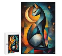 1000 PCS Rompecabezas Para Adultos Modern Cubism Cat And Moon - Abstract Geometric Feline Art Rompecabezas Para Adultos Juegos Divertidos Vacaciones En Casa Matar El Tiempo Regalos De Cumpleaños Y Úni