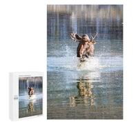 1000 PCS Rompecabezas para Adultos Moose Crossing A River Rompecabezas para Adultos Juguetes Antiestrés Una Obra De Arte Difícil Y Desafiante 1000 PCS