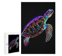 1000 PCS Rompecabezas para Adultos Neon Turtle on Black Background Rompecabezas para Adultos Juegos Divertidos Vacaciones En Casa Matar El Tiempo Regalos De Cumpleaños Y Únicos 1000 PCS
