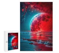 1000 PCS Rompecabezas para Adultos Red Moon and The Sea Rompecabezas para Adultos Juego De Ingenio Pero Divertidos Y Regalos Humorísticos para Amigos Y Familiares 1000 PCS