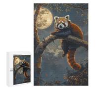 1000 PCS Rompecabezas para Adultos Red Panda Moon Tree Night Rompecabezas para Adultos Juego Práctico Corte De Precisión Interacción Entre Padres E Hijos 1000 PCS