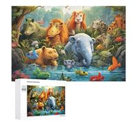 1000 PCS Rompecabezas para Adultos Rompecabezas Jungle Friends Gathering by The Stream Rompecabezas Juegos Relajantes Una Obra De Arte Cumpleaños 1000 PCS