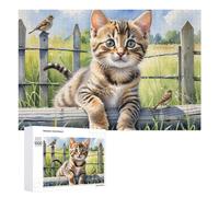 1000 PCS Rompecabezas para Adultos Rompecabezas Kitten on Wooden Fence with Birds Rompecabezas Juegos Relajantes Una Obra De Arte Cumpleaños 1000 PCS